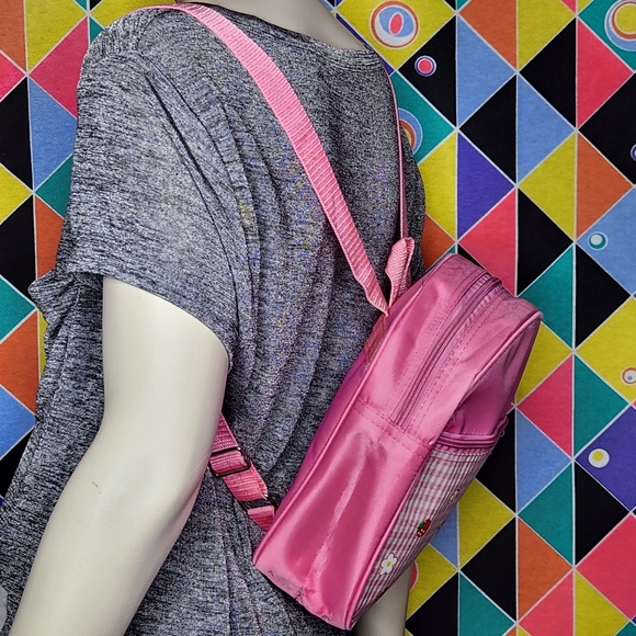 1998 Hello Kitty Pink Mini Backpack 90s Sanrio Plaid Strawberry - Picture 3 of 8